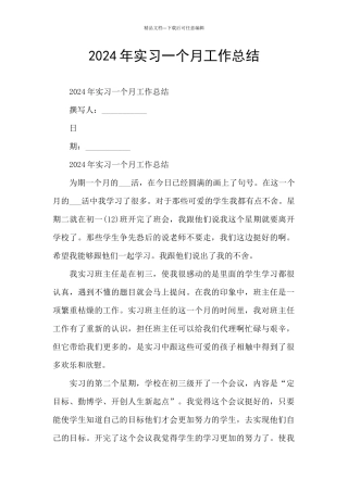 2024年实习一个月工作总结