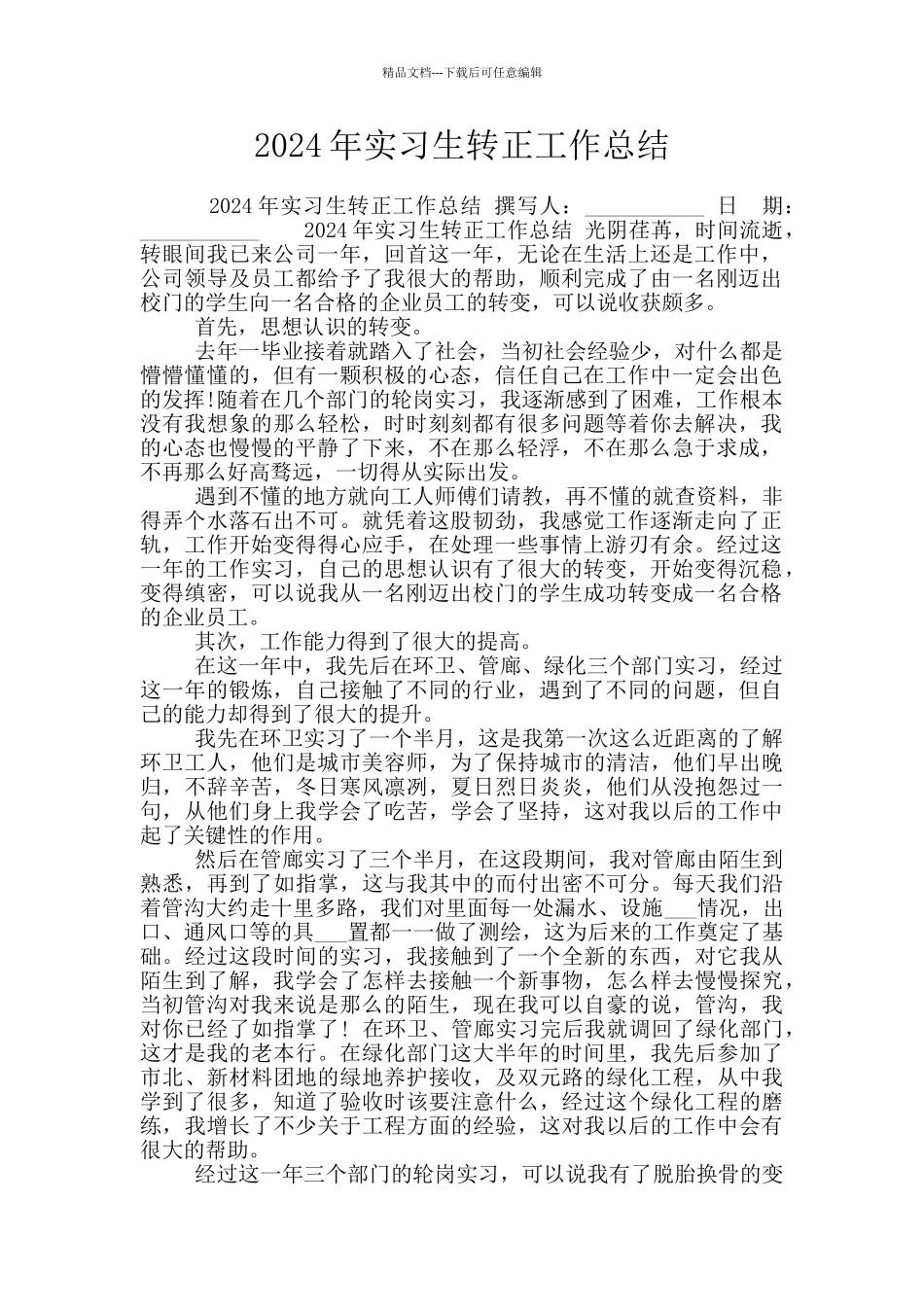 2024年实习生转正工作总结_第1页