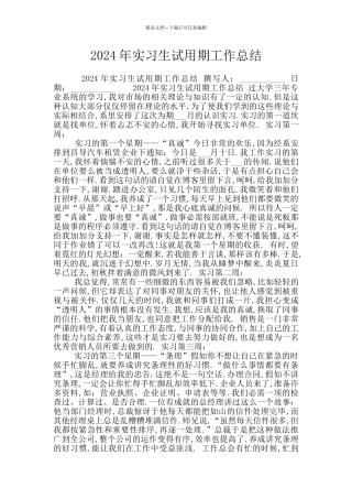 2024年实习生试用期工作总结