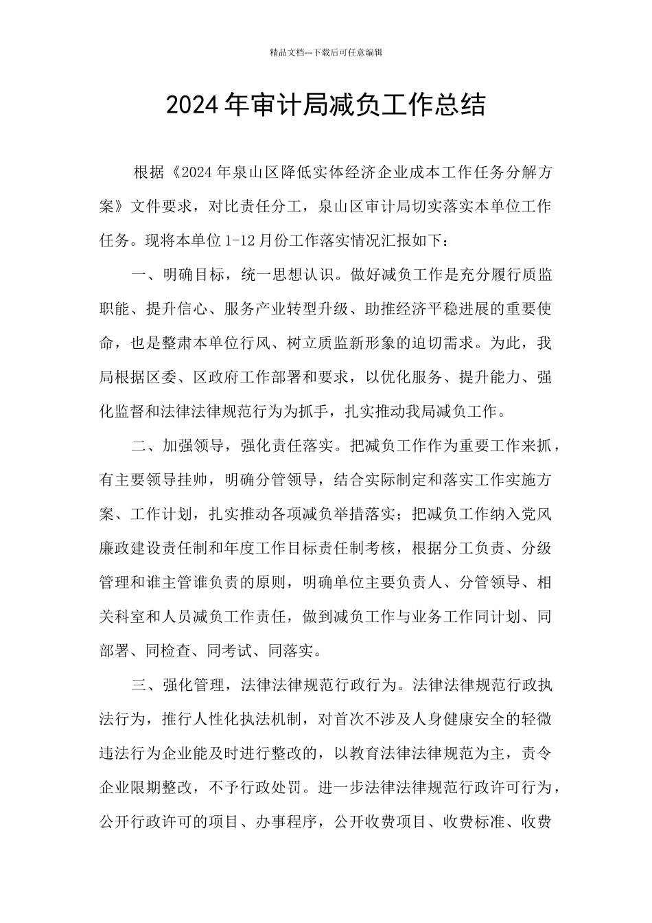 2024年审计局减负工作总结_第1页