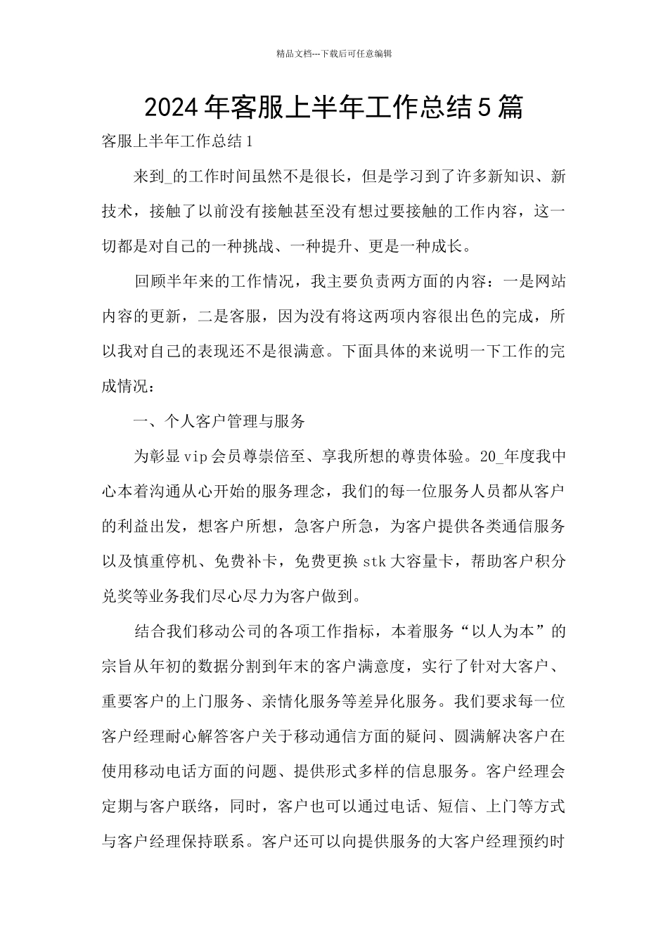 2024年客服上半年工作总结5篇_第1页