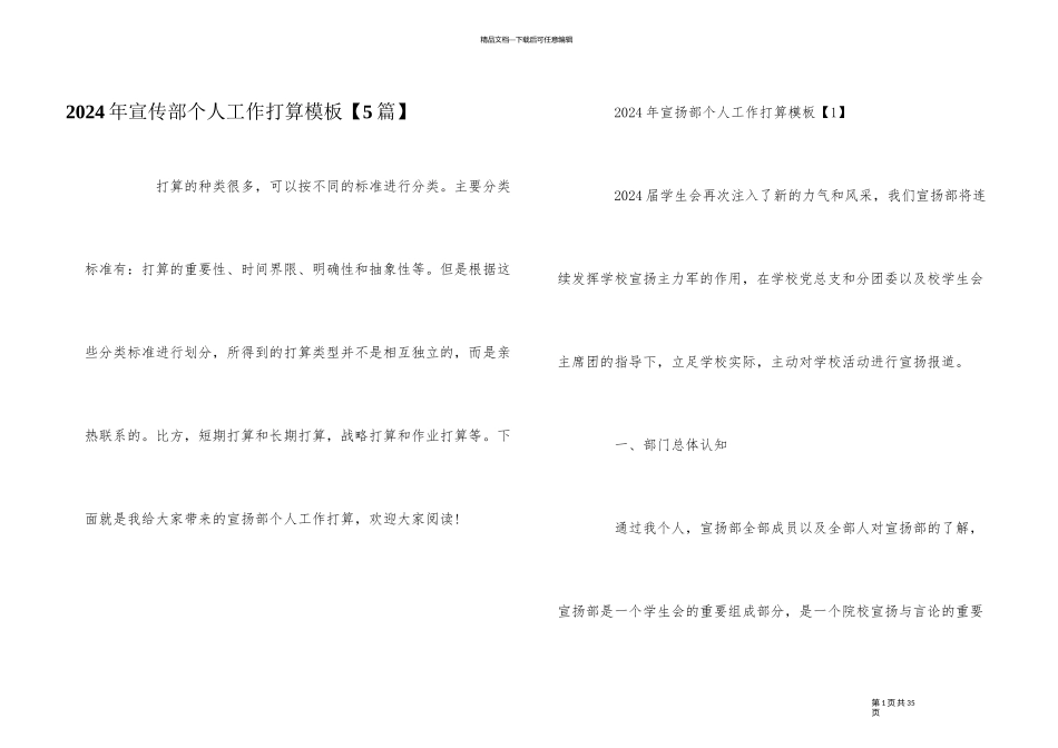 2024年宣传部个人工作计划模板_第1页