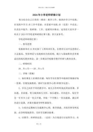 2024年小学教师研修计划