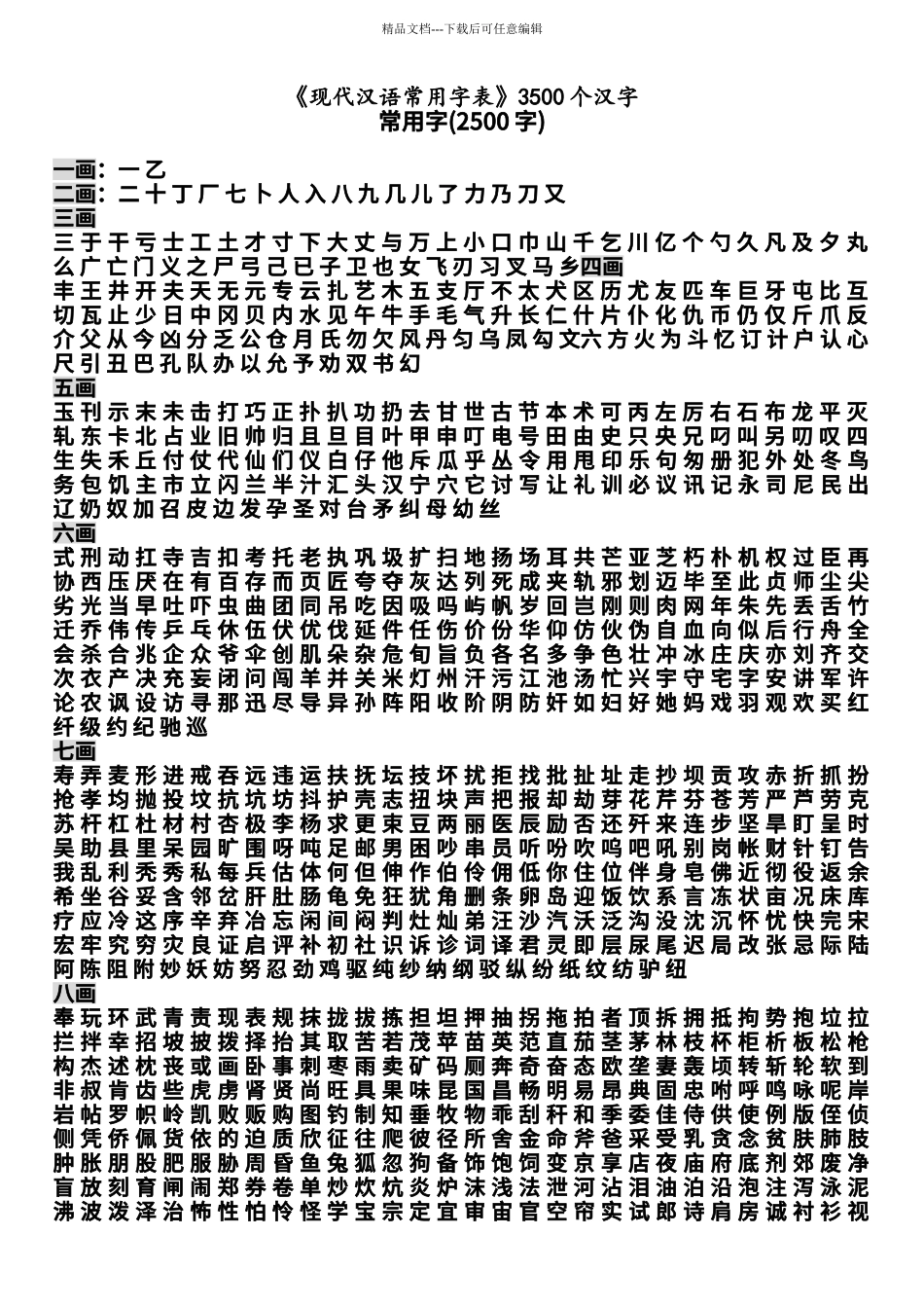 2024年小学生语文3500个常用汉字表_第1页