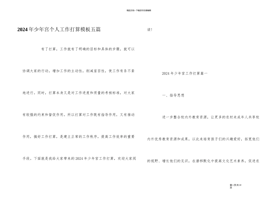 2024年少年宫个人工作计划模板五篇_第1页