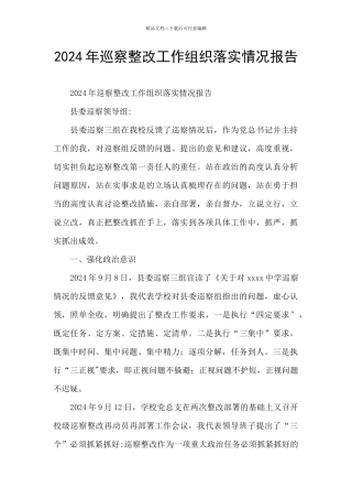 2024年巡察整改工作组织落实情况报告