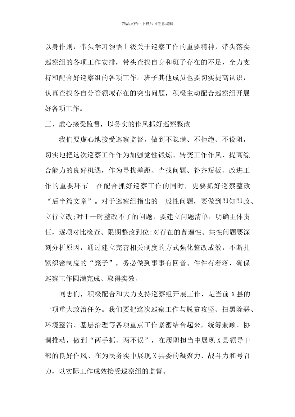 2024年巡查整改会议上的县委代表表态发言_第3页