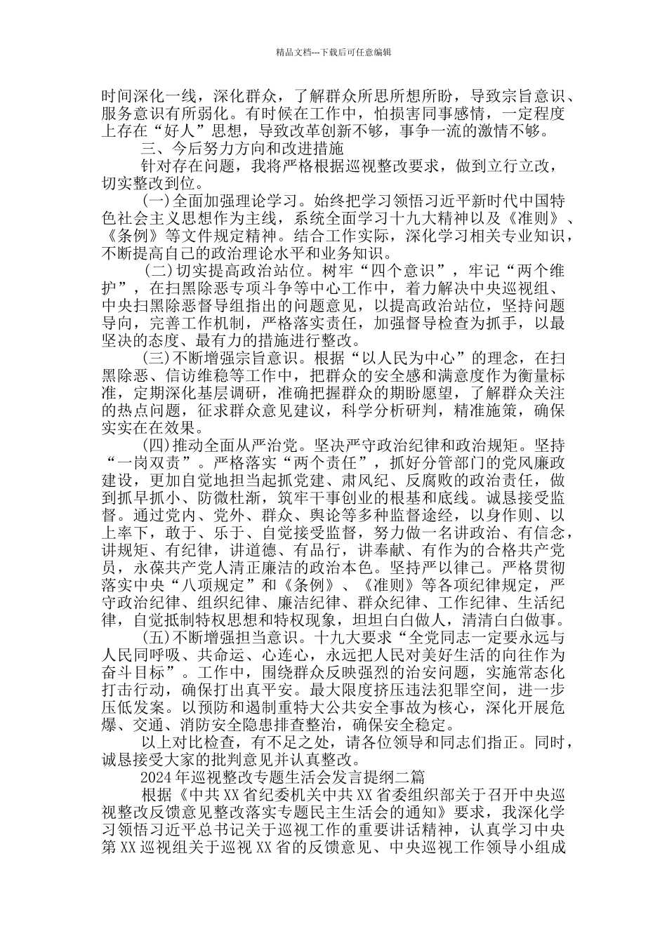 2024年巡视整改专题生活会发言提纲一篇_第3页