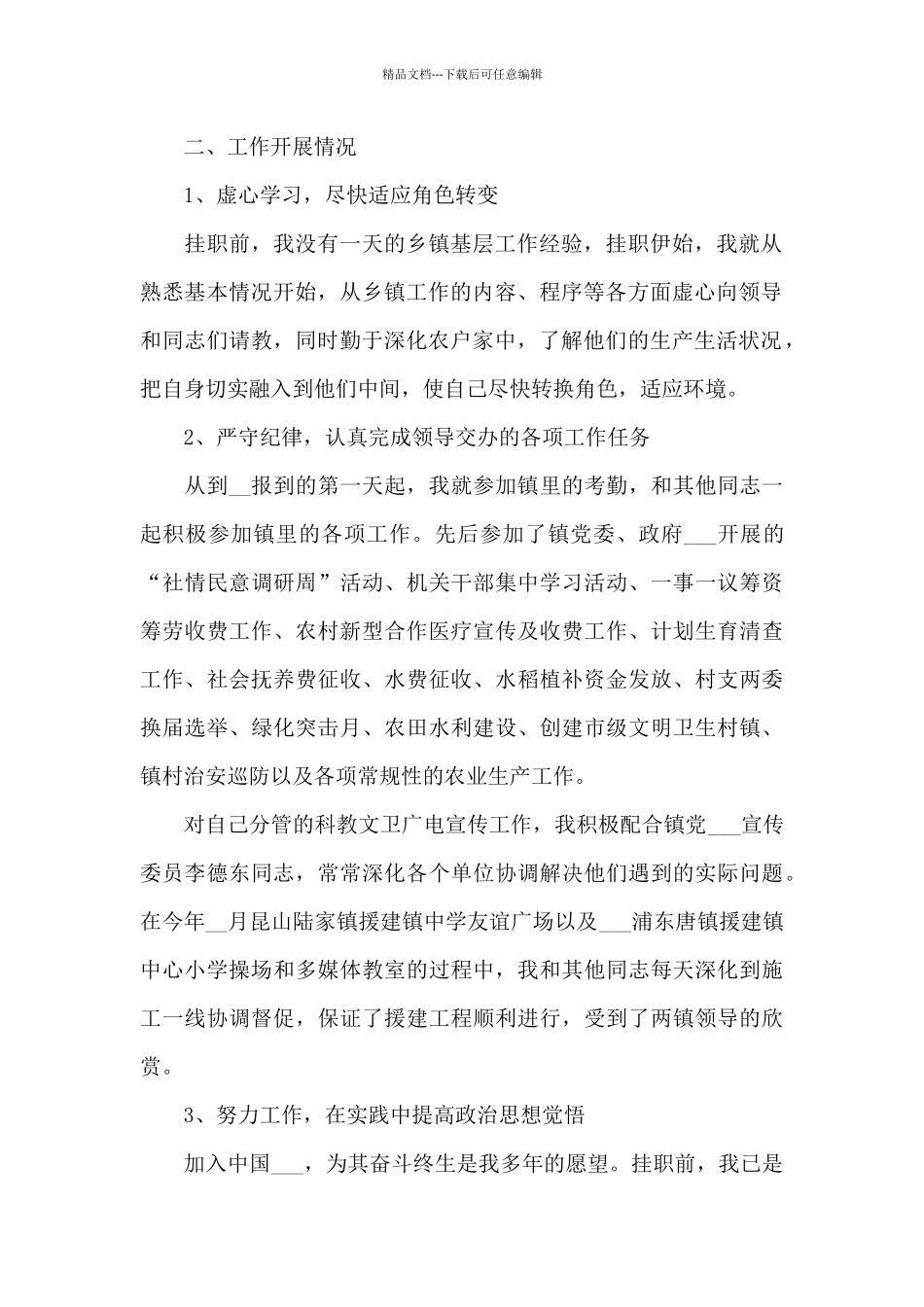 2024年市下派乡镇挂职的副镇长工作总结_第2页