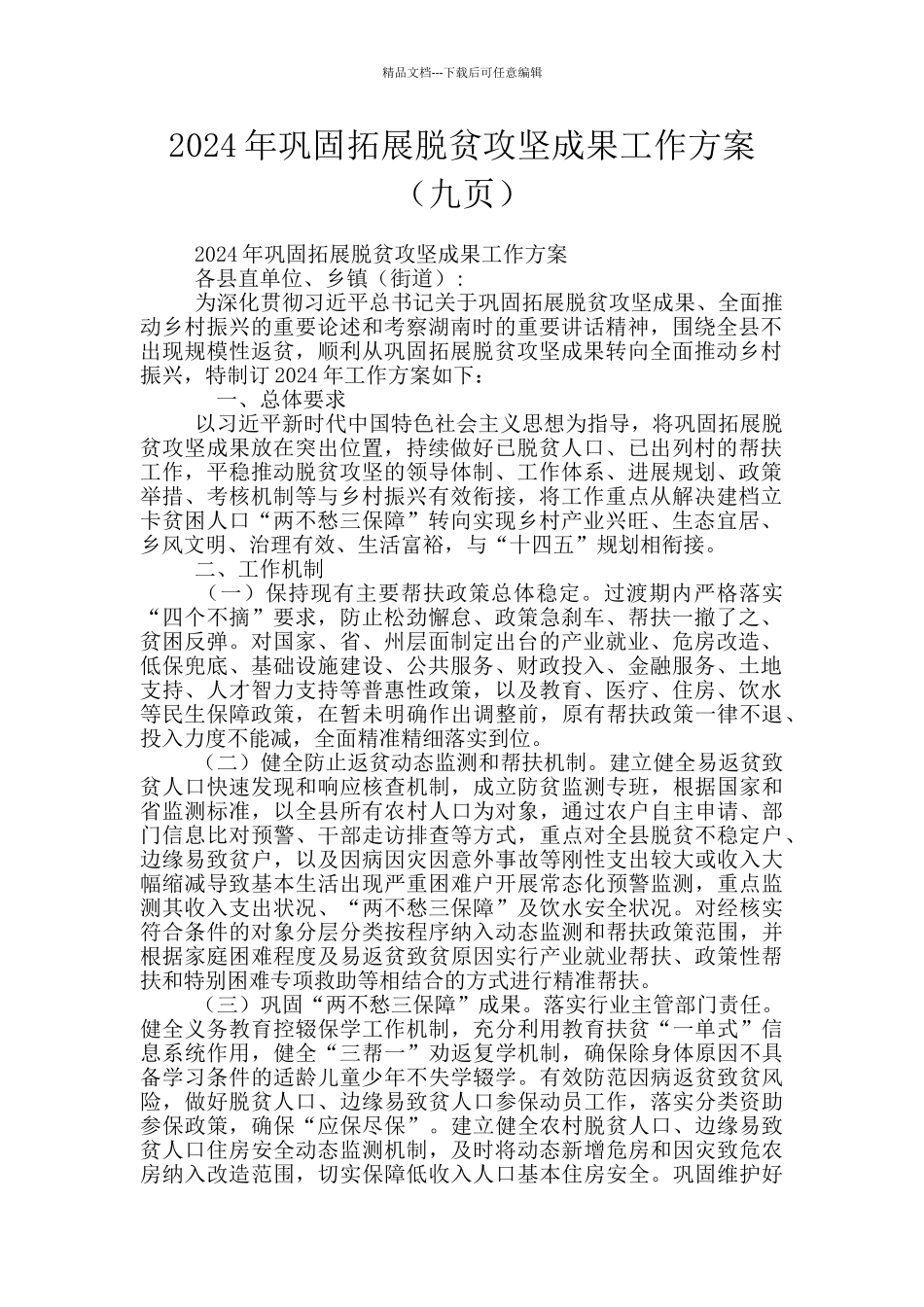 2024年巩固拓展脱贫攻坚成果工作方案_第1页