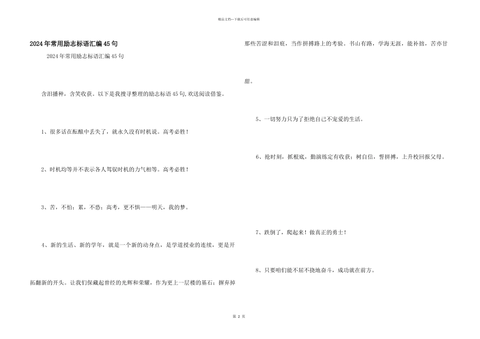 2024年常用励志标语汇编45句_第1页