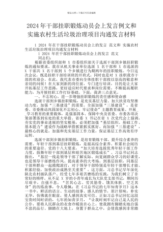 2024年干部挂职锻炼动员会上发言例文和实施农村生活垃圾治理项目交流发言材料