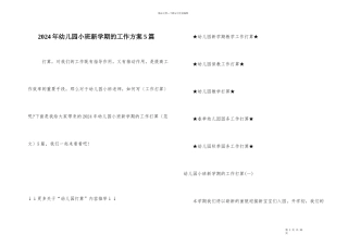 2024年幼儿园小班新学期的工作计划5篇