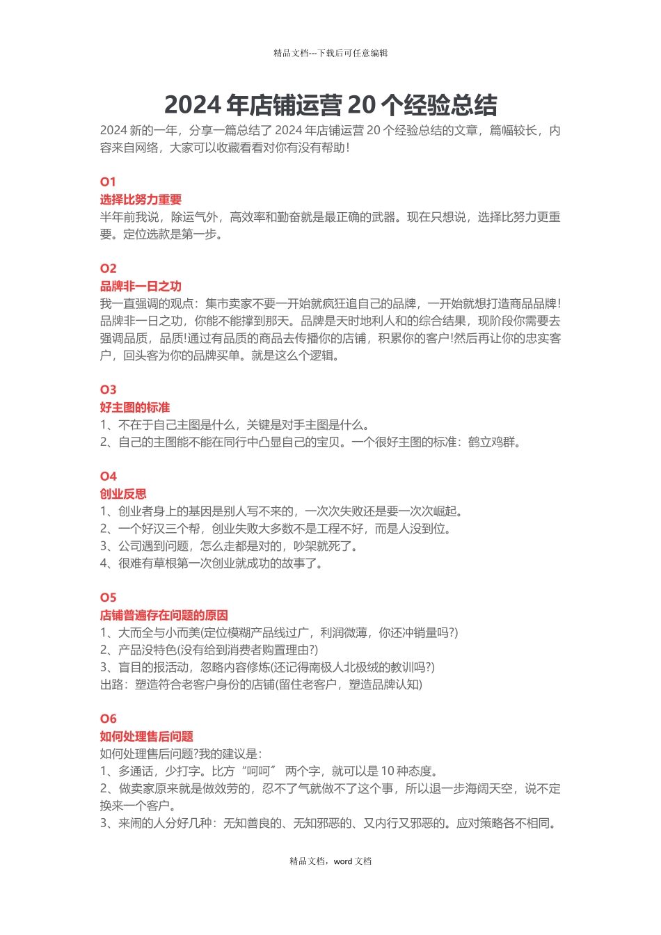 2024年店铺运营20个经验总结(2024修订版)_第1页