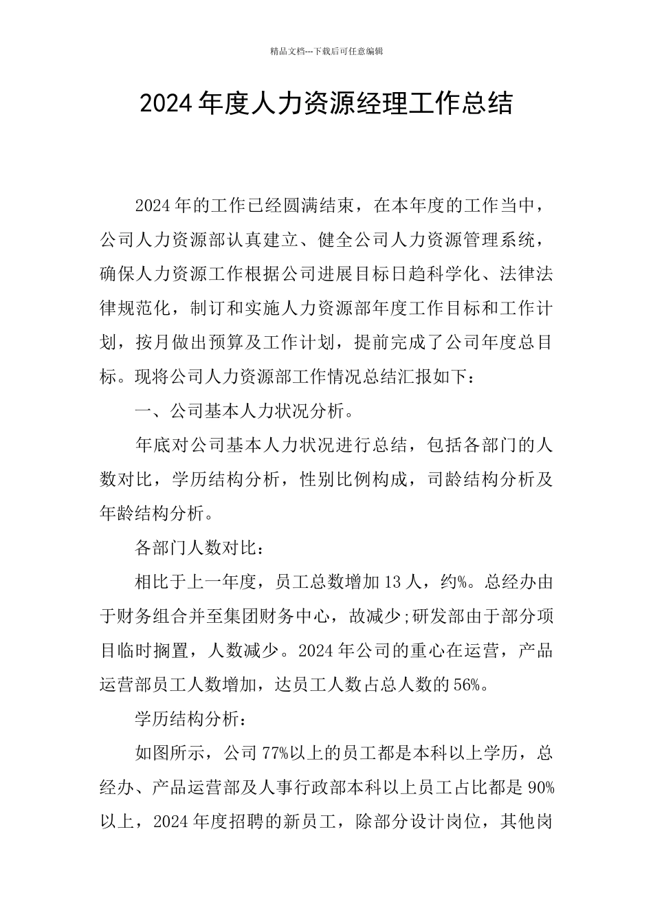 2024年度人力资源经理工作总结_第1页