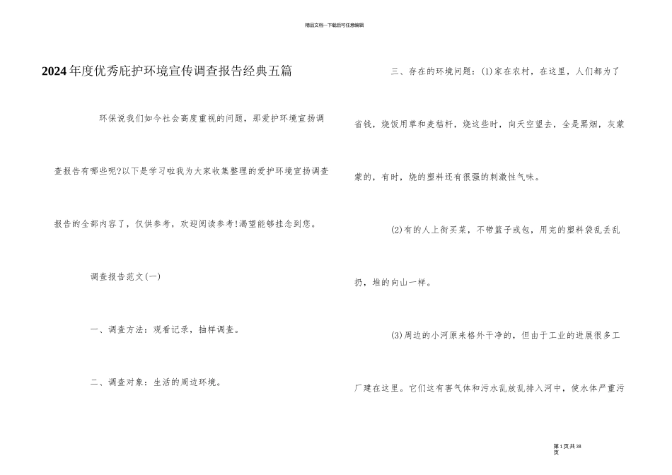2024年度优秀保护环境宣传调查报告经典五篇_第1页