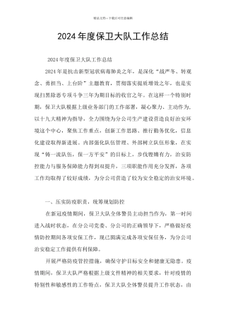 2024年度保卫大队工作总结