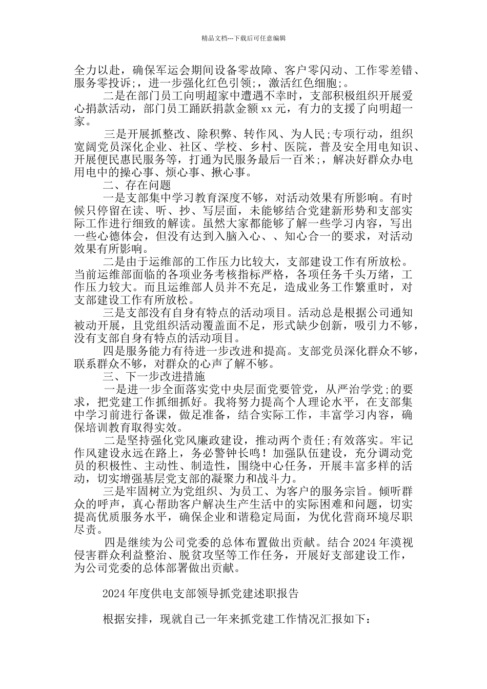 2024年度供电支部领导抓党建述职报告_第2页