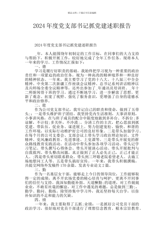 2024年度党支部书记抓党建述职报告