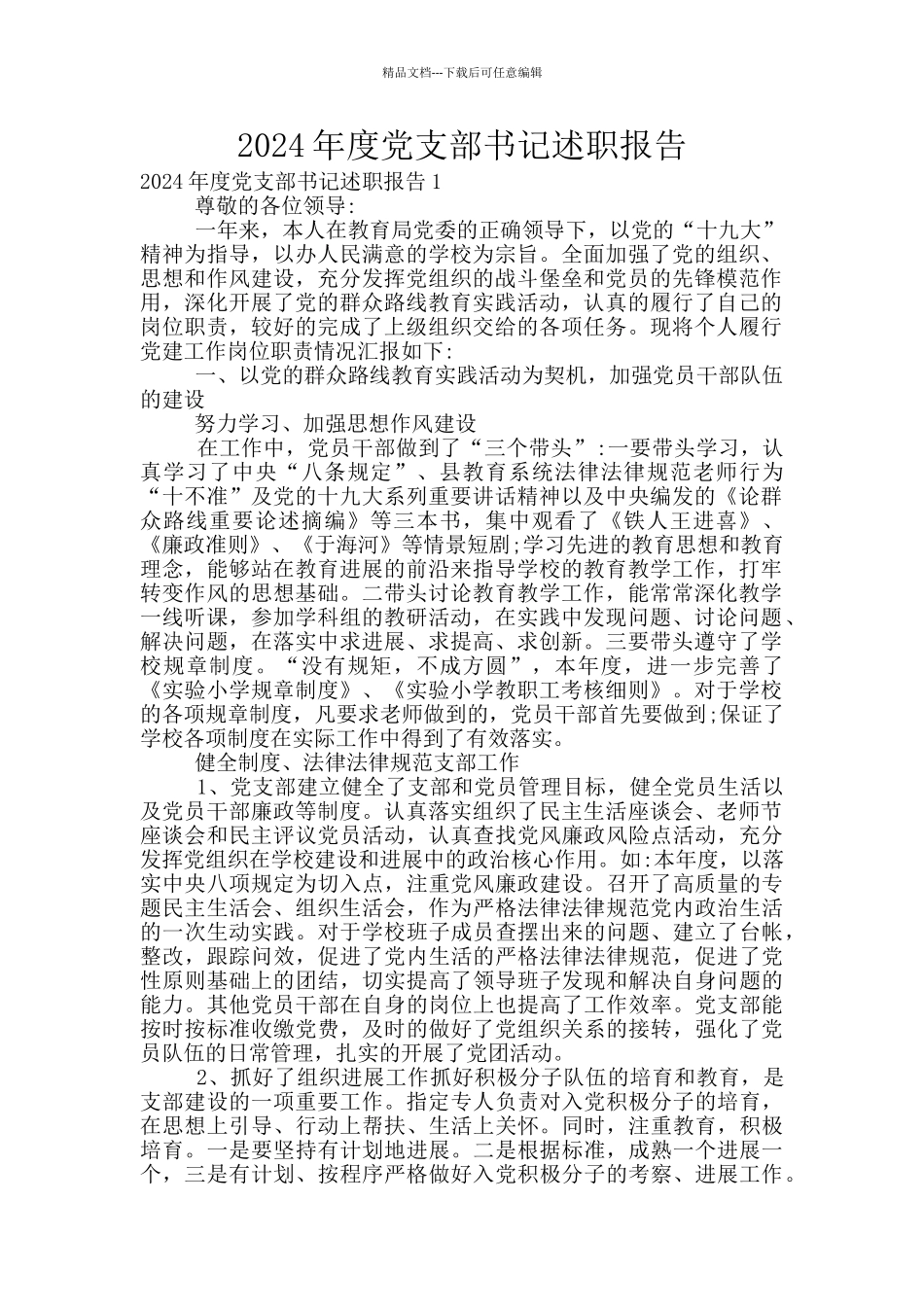 2024年度党支部书记述职报告_第1页