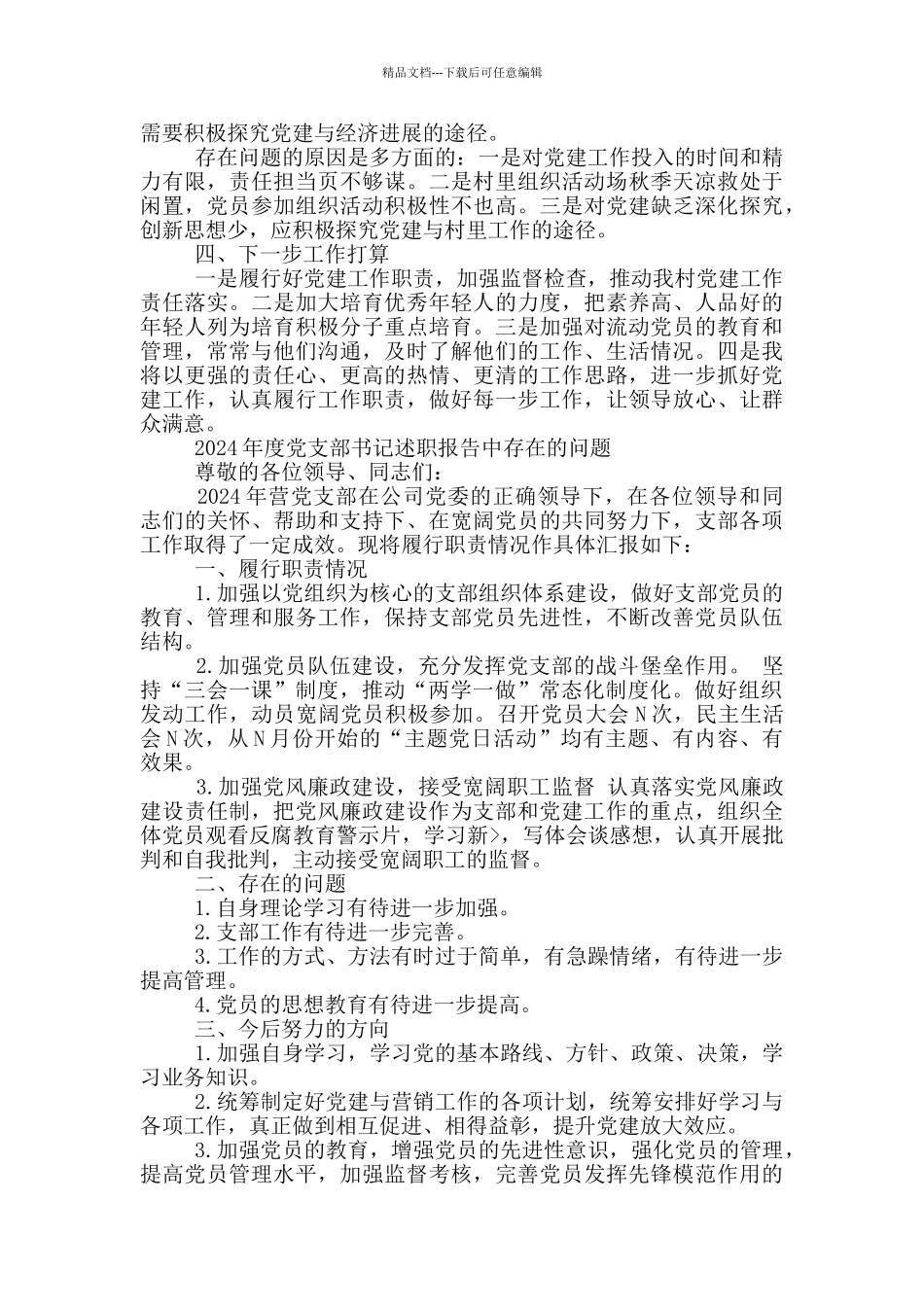 2024年度党支部书记述职报告中存在的问题3篇_第2页