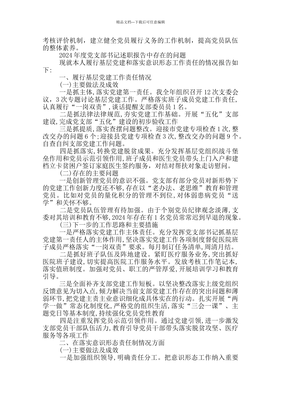 2024年度党支部书记述职报告中存在的问题3篇_第3页