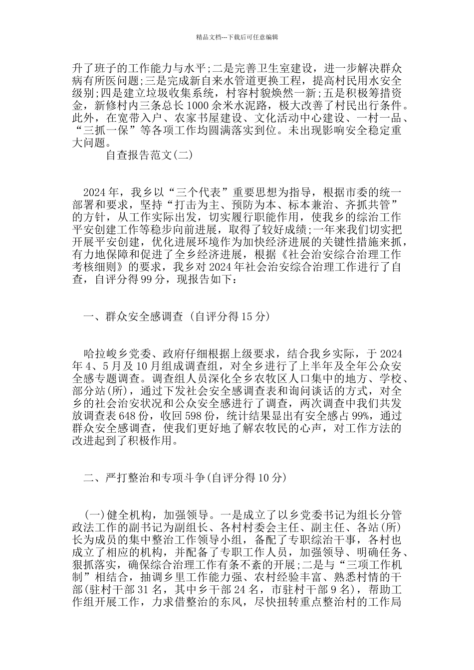 2024年度关于综合治理自查报告优秀范文_第3页