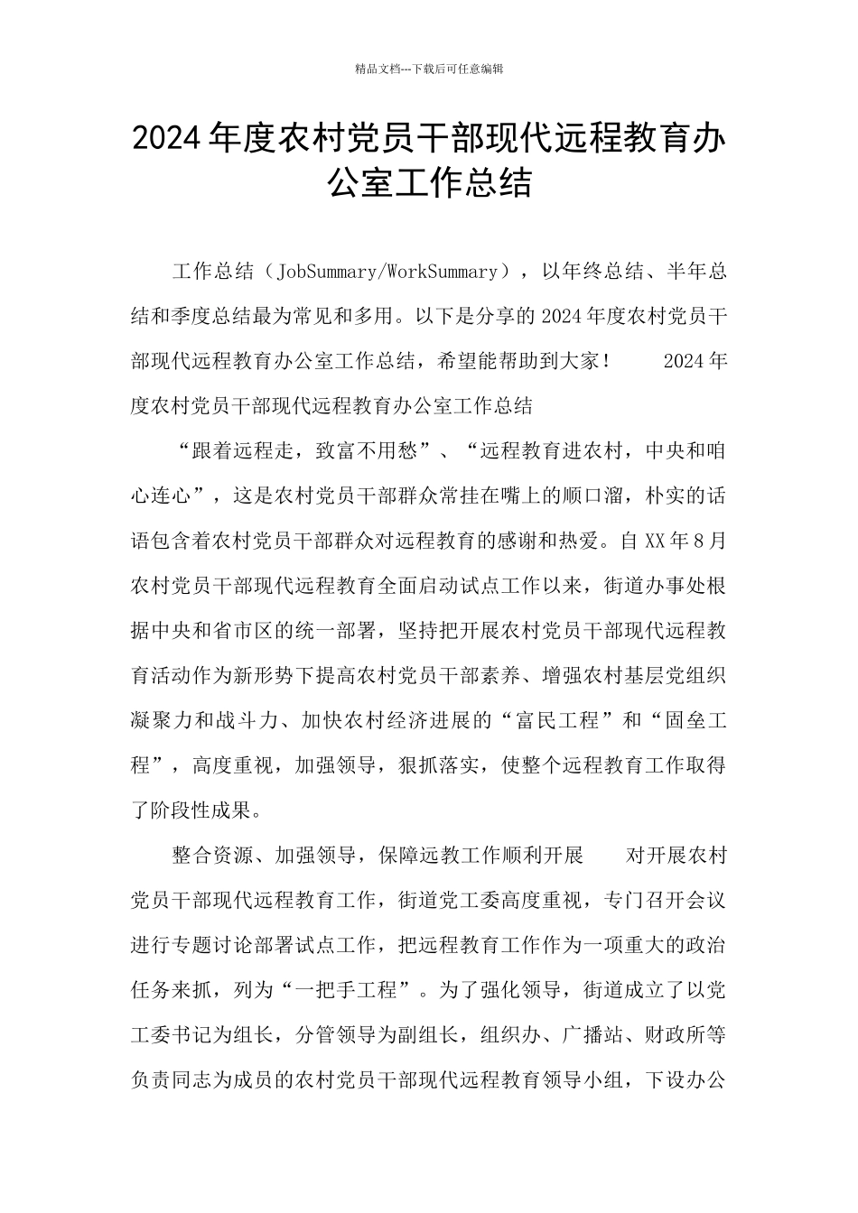 2024年度农村党员干部现代远程教育办公室工作总结_第1页