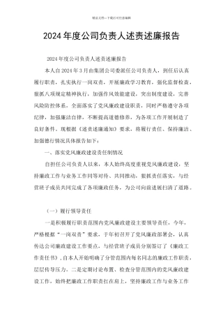 2024年度公司负责人述责述廉报告