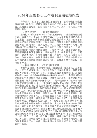 2024年度副县长工作述职述廉述效报告