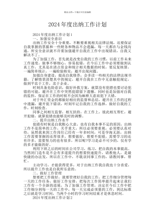 2024年度出纳工作计划