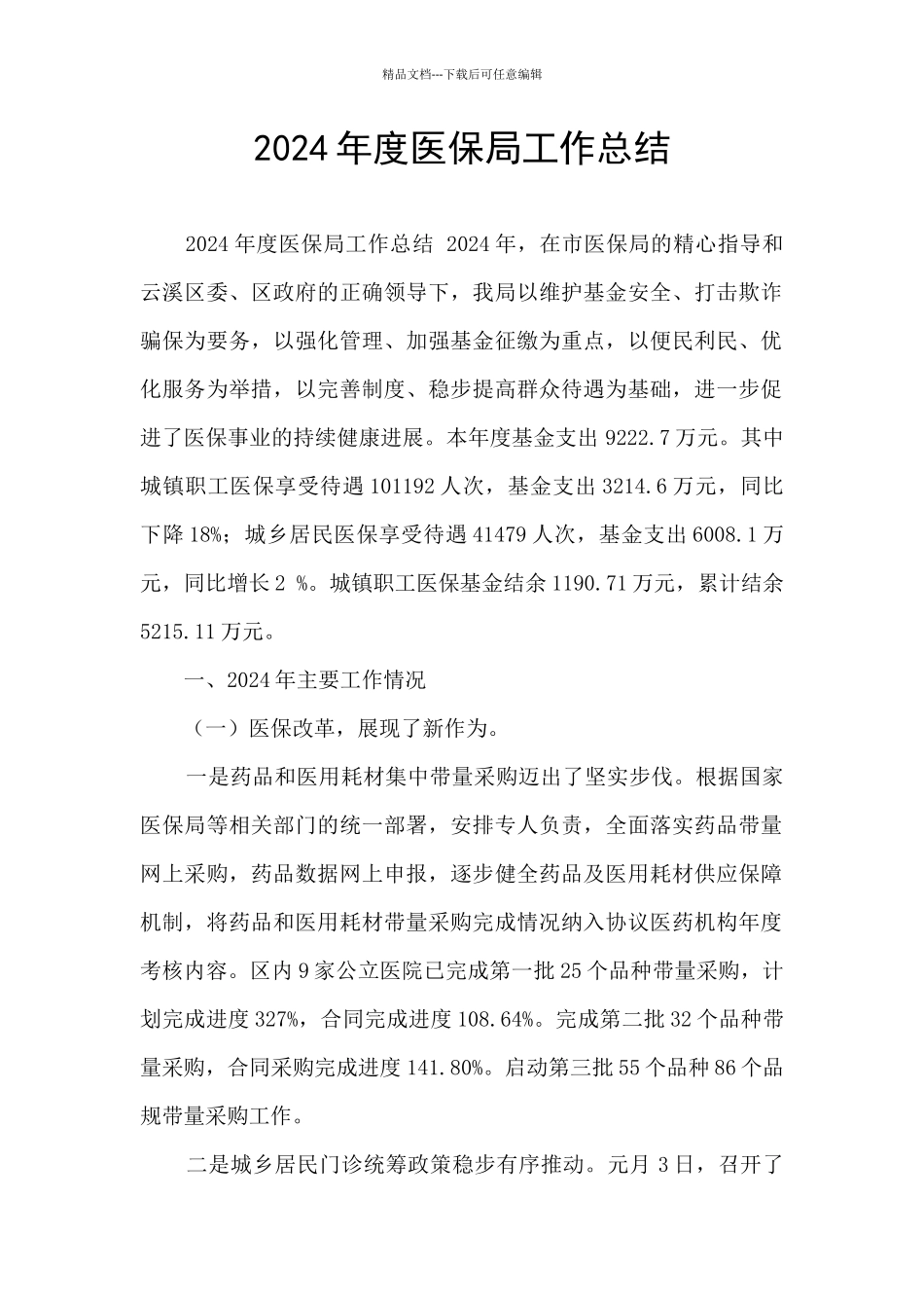 2024年度医保局工作总结_第1页