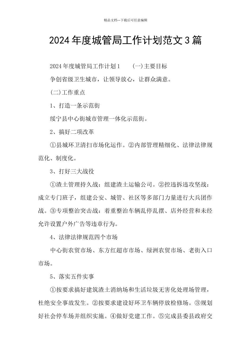2024年度城管局工作计划范文3篇_第1页