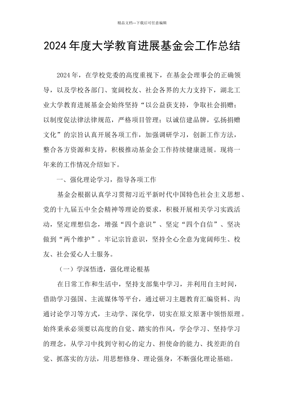 2024年度大学教育发展基金会工作总结_第1页