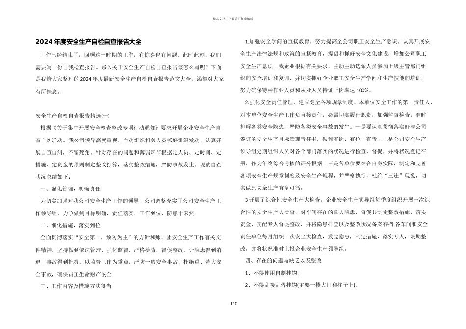 2024年度安全生产自检自查报告大全_第1页
