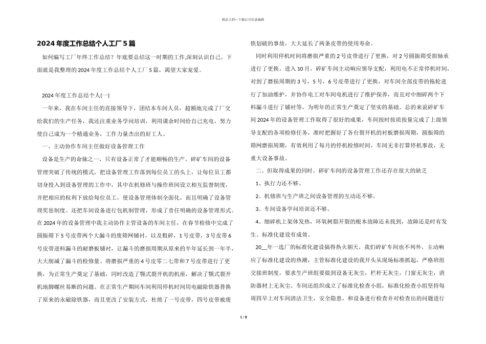 2024年度工作总结个人工厂5篇_第1页