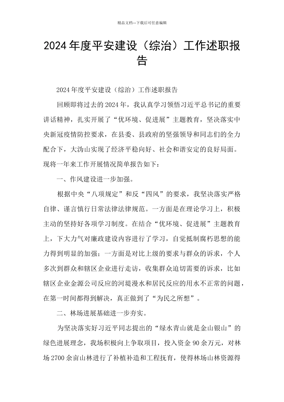 2024年度平安建设工作述职报告_第1页