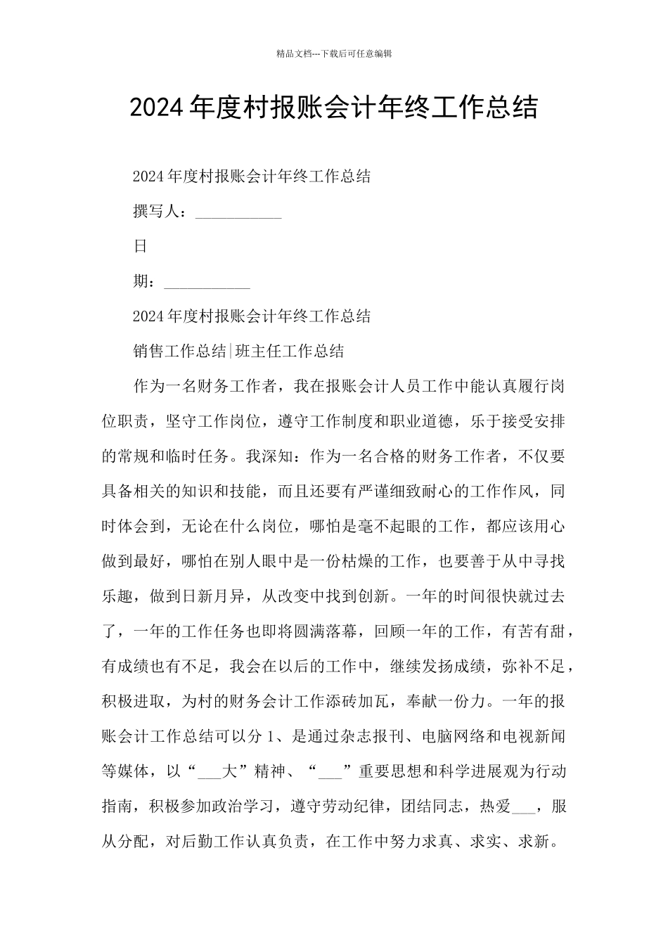 2024年度村报账会计年终工作总结_第1页
