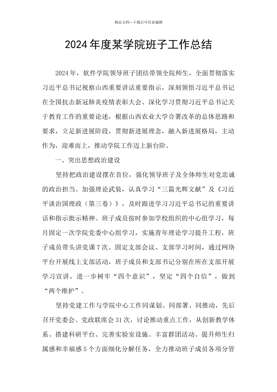 2024年度某学院班子工作总结_第1页