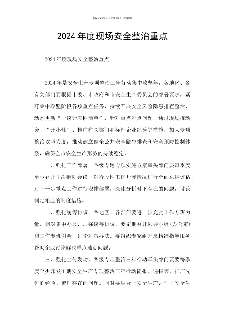 2024年度现场安全整治重点_第1页