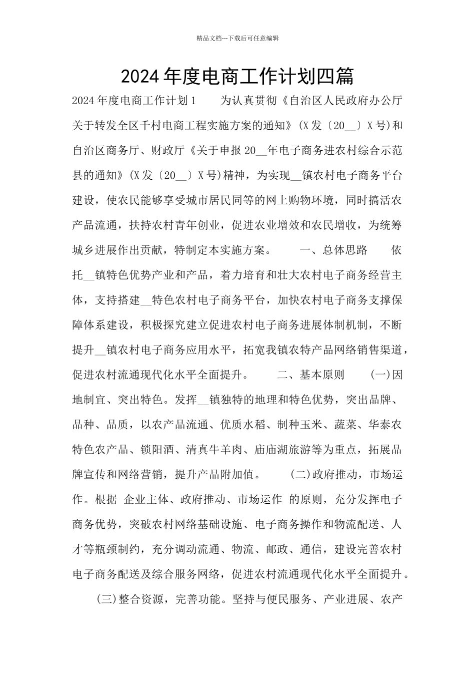 2024年度电商工作计划四篇_第1页