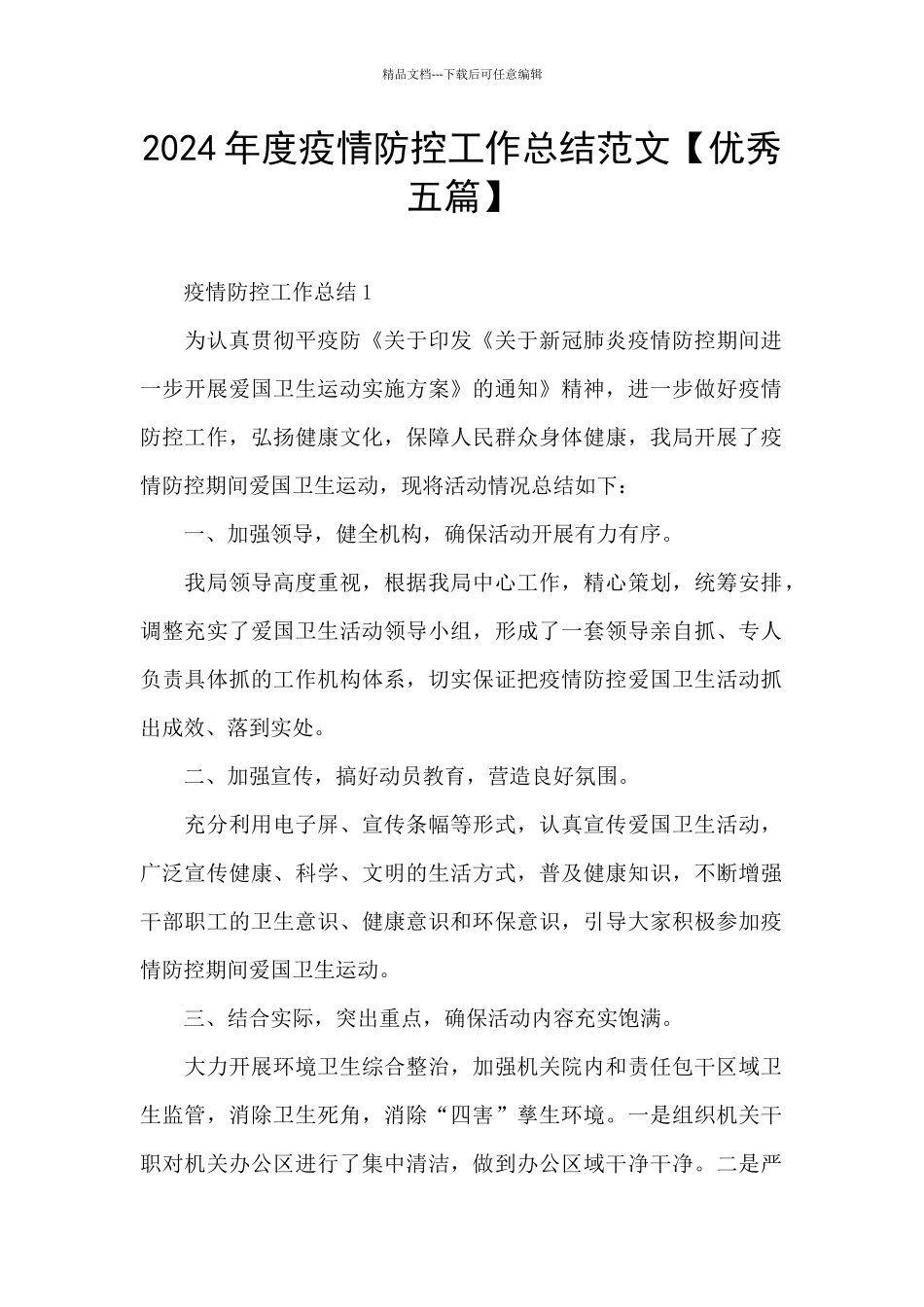 2024年度疫情防控工作总结范文_第1页