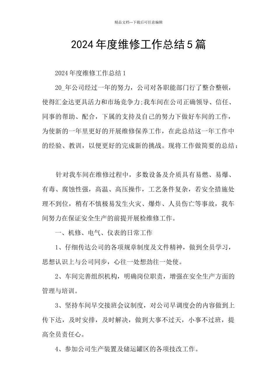 2024年度维修工作总结5篇_第1页