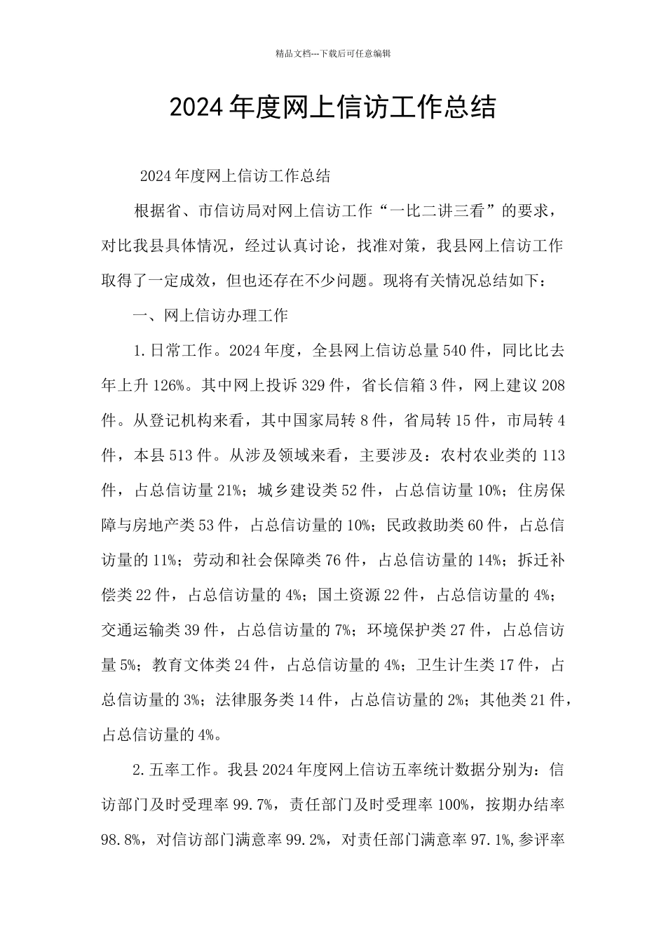 2024年度网上信访工作总结_第1页