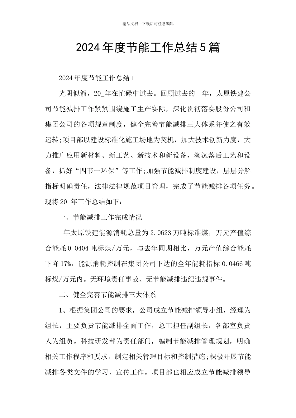2024年度节能工作总结5篇_第1页
