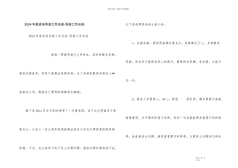 2024年度资深导游工作总结_第1页