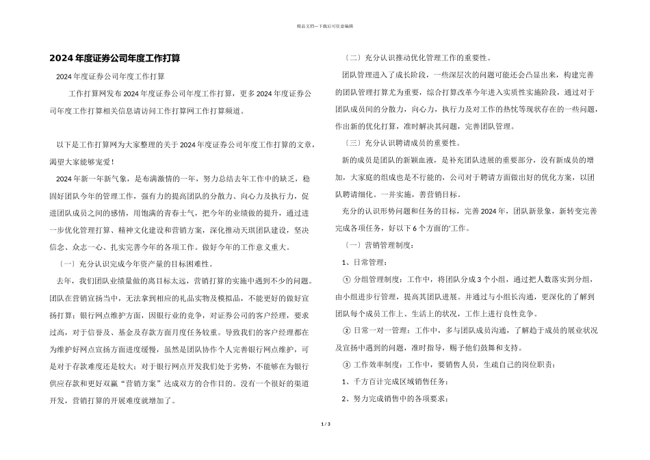 2024年度证券公司年度工作计划_第1页