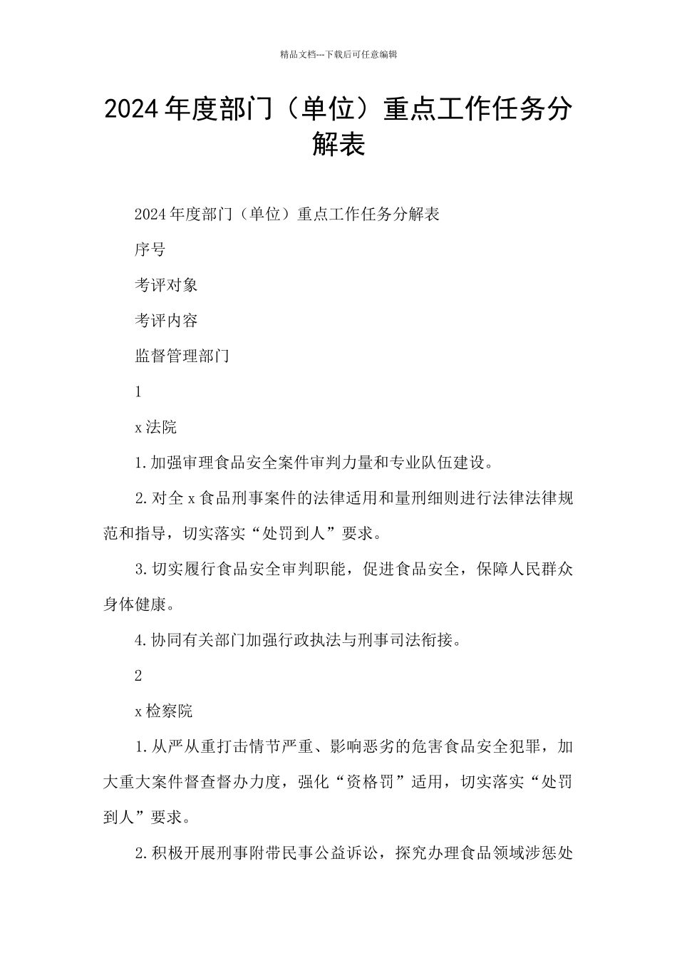 2024年度部门重点工作任务分解表_第1页