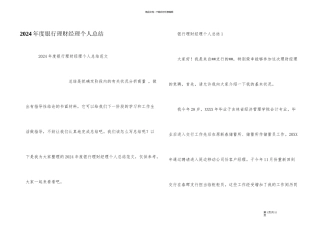2024年度银行理财经理个人总结