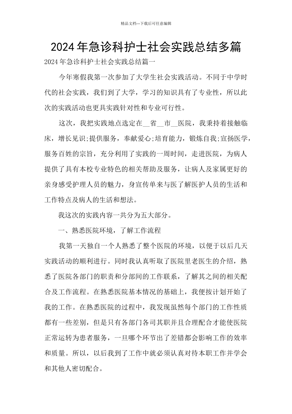 2024年急诊科护士社会实践总结多篇_第1页